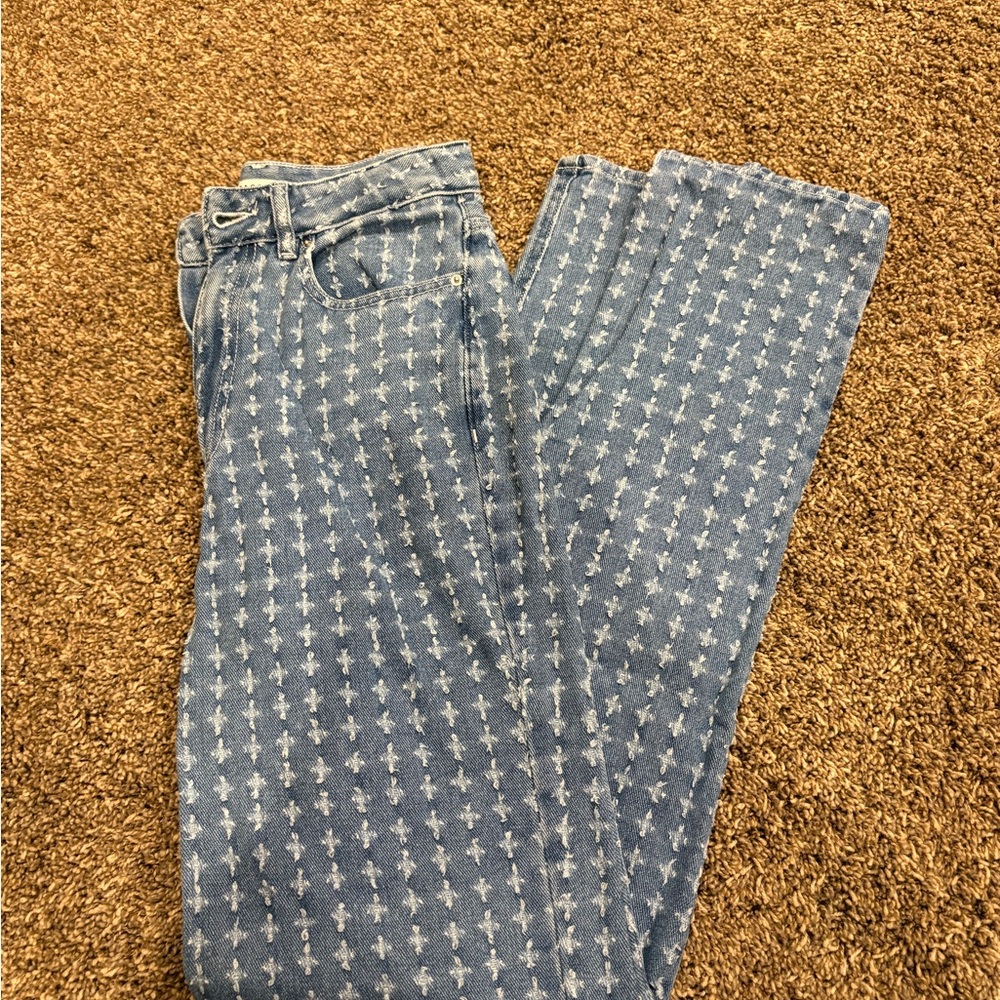PacSun Blue Straight Leg Jeans with Playful Pattern